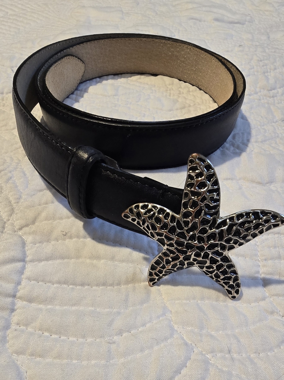 Talbots Navy Leather Belt, M, Embelished Starfish Buckle